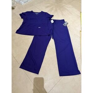 Grey's Anatomy by Barco Scrub Set NWT Riley Mock Wrap Top Pants Sz Large Purple